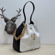VERSACE White black two tone patchwork leather Bucket bag